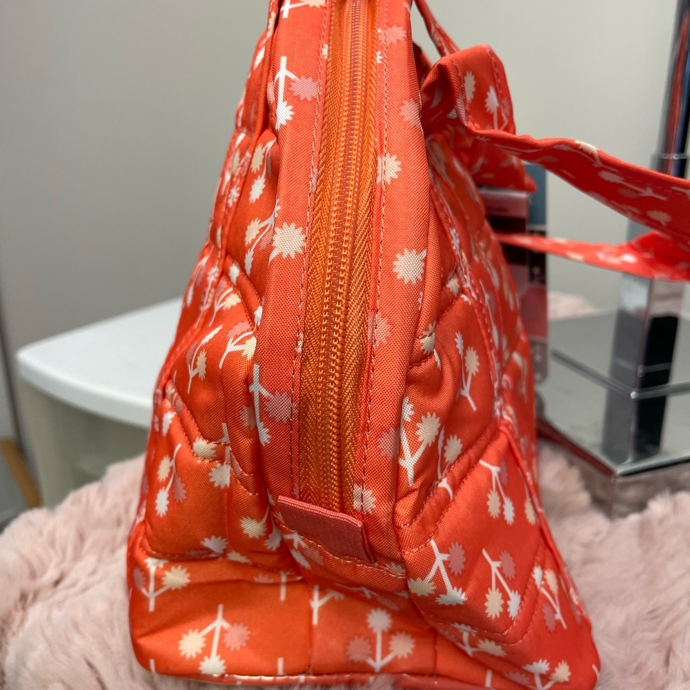 Lug Pedals Lunch Tote - Vibrant peach coral & white, insulated zipper tote OS - Picture 7 of 7